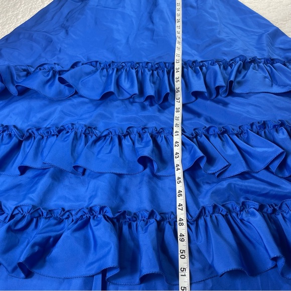 🔥Vintage ILGWU 1980s Blue Gown Ruffled Tiered Mermaid Dress Women Size 4 - Picture 15 of 17